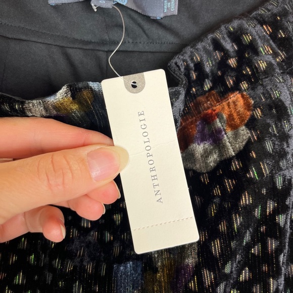 Anthropologie NWT Eva Franco Sz 0 Velvet Wide Leg Pants Black Motif Floral Glam - Picture 7 of 16